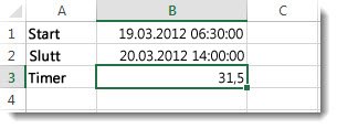 Brukt tid som er mer enn 24 timer
