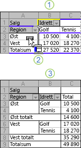 Eksempel på endring av oppsett for en pivottabellrapport