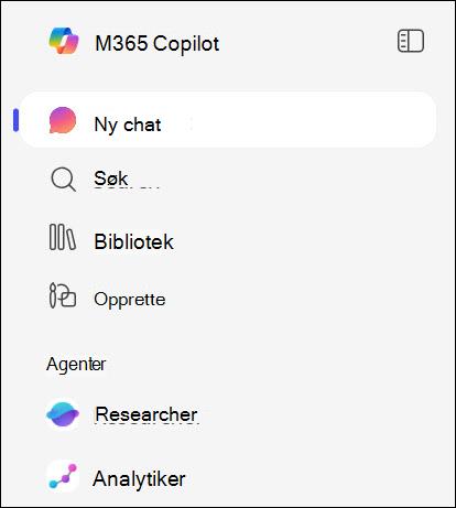 Skjermbilde av agentene i venstre navigasjonsrute.