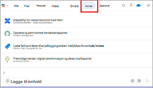Andre faner uthevet på ContextIQ-menyen .