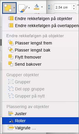 Roter-knappen på Ordne-menyen