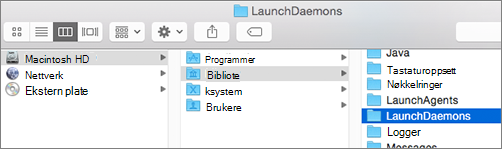Gå til bibliotekmappen og deretter til mappen LaunchDaemons