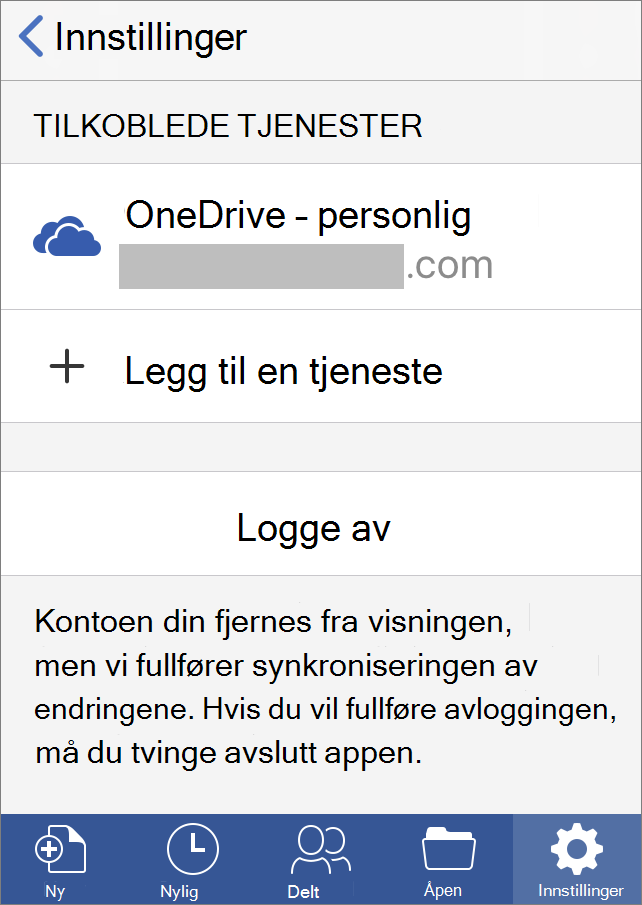 Viser alternativet Logg av i Office for iOS