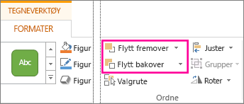 Alternativene Flytt fremover og Send bakover i kategorien Format under Tegneverktøy