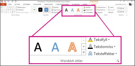 Kommandoen WordArt-stiler på båndet