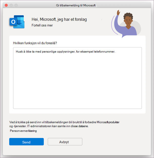 Dialogboks for tilbakemelding for Outlook i MacOS