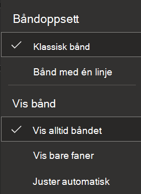 Skjermbilde av båndet på nettet.