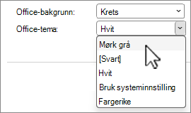 Skjermbilde av valg av Office-tema.