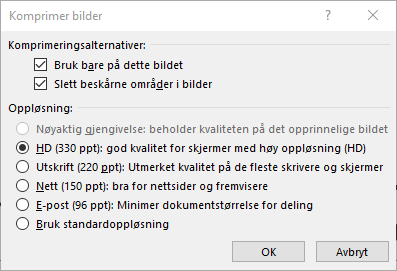 Dialogboksen Komprimer bilder
