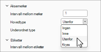 Delen aksemerker og etiketter i panelet Formater akse