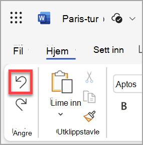 Angre-knappen i Microsoft Word for nettet.