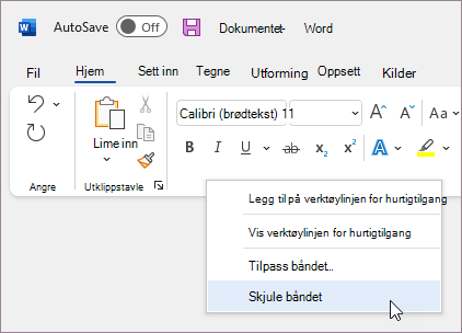 Skjul båndet