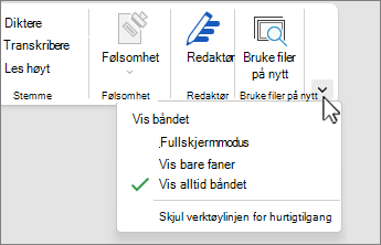 Alternativer for visning av båndet