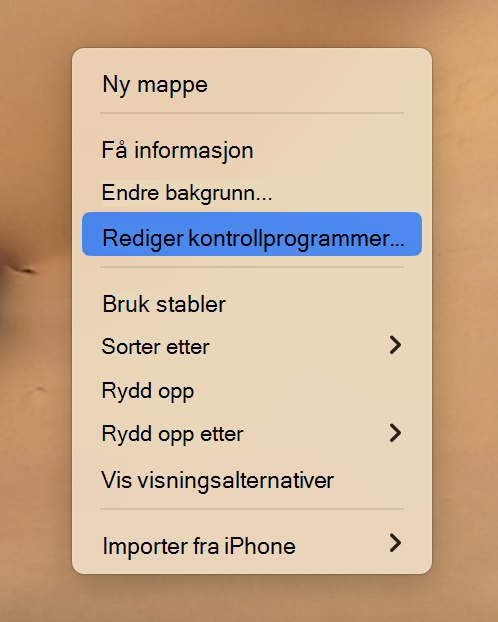 Inngangspunkt for å legge til kontrollprogrammer i Mac
