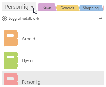 Bytt notatblokk ved hjelp av menyen til venstre.