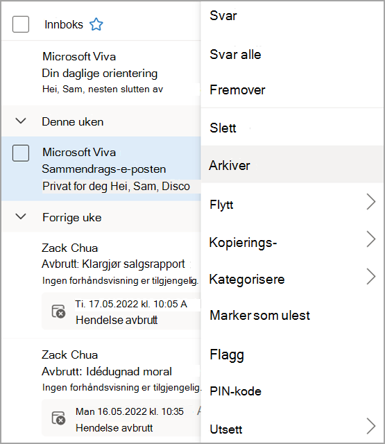 Bilde som viser arkivet uthevet fra menyen.