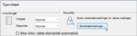 Velg Sikkerhetsinnstillinger