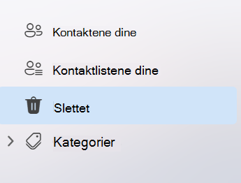 Skjermbilde som viser venstre navigasjonsrute i People-appen i den nye Outlook