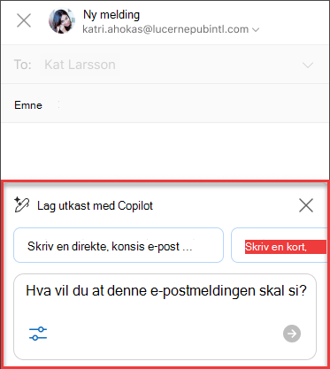 Noe hva vil du at denne e-postmeldingen skal si tekst for Kladd med Copilot i Outlook