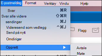 Opprett en hendelse fra en e-postmelding i Outlook for Mac.