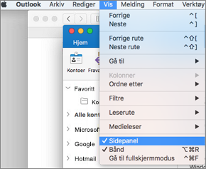 Velg Vis > sidepanel for å se listen over mapper