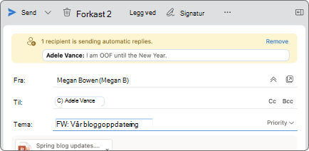 Skjermbildet viser et eksempel på hvordan e-posttipsene ser ut.
