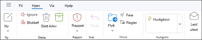 Båndet i nye Outlook for Windows