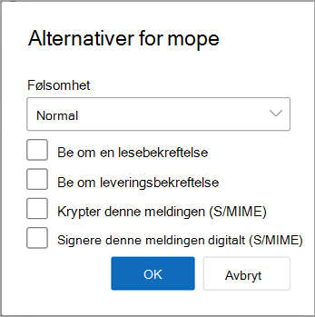 I en ny melding velger du Flere alternativer for å se krypteringsalternativene som er tilgjengelige for deg.