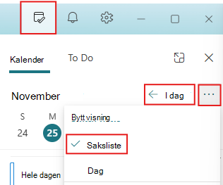 Sett Min dag-ruten til I dag og Agendavisning