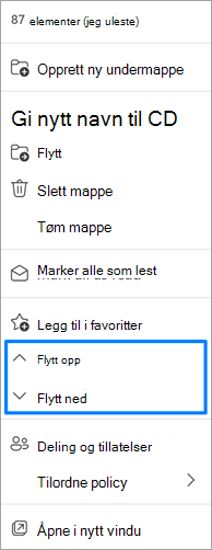 Skjermbilde av alternativet Flytt mapper