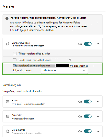 Velg Utvid for å se flere varslingsalternativer