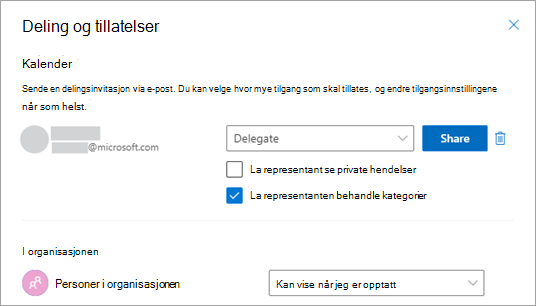 Merk av i boksen ved siden av La representanten behandle kategorier