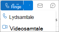 Skjermbilde av rullegardinlisten Samtale på Outlook-kontaktkort
