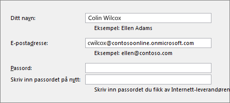 Andre side i veiviser for ny konto