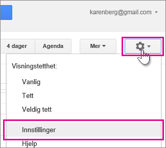 Google-kalender – innstillinger – innstillinger