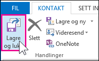 Skjermbilde som viser alternativet Lagre & Lukk valgt.