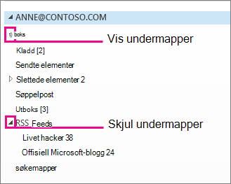 Vise og skjule undermapper