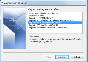 Veiviser for import og eksport