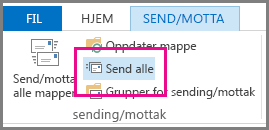 Skjermbilde av Send alle-knappen i Outlook 2013.