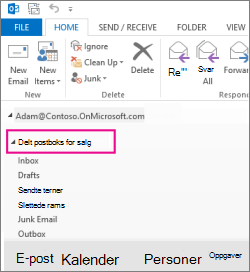 Delt postboks vises i Mappeliste i Outlook