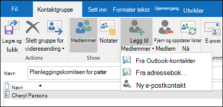 Velg Legg til medlemmer som skal legges til i kontaktgruppen.