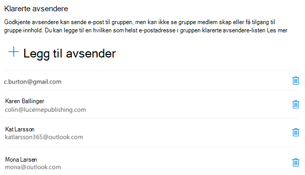 Du kan når som helst legge til eller fjerne avsendere.