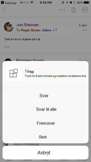 Handling på en melding