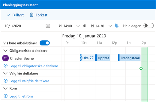 Planleggingsassistent som viser kombinerte kalenderhendelser