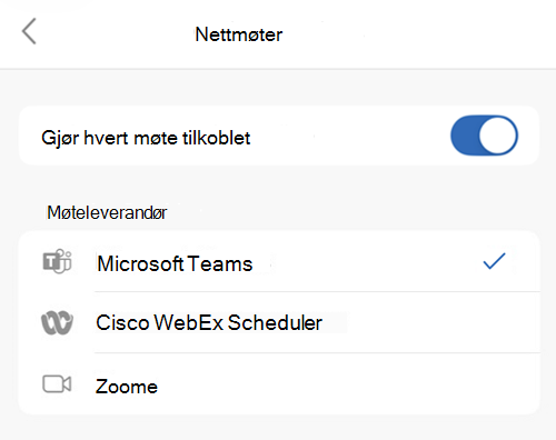 Velg standardleverandør i Outlook på iOS