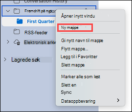 Viser valg av en mappe i Outlook