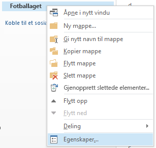 Høyreklikk den nye mappen, og klikk deretter Egenskaper.