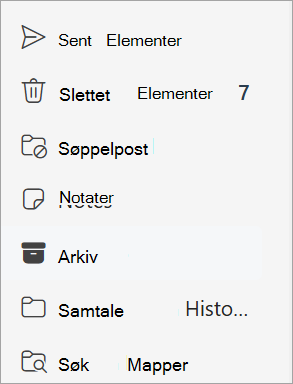 Velg Arkiv-mappen fra mappelisten