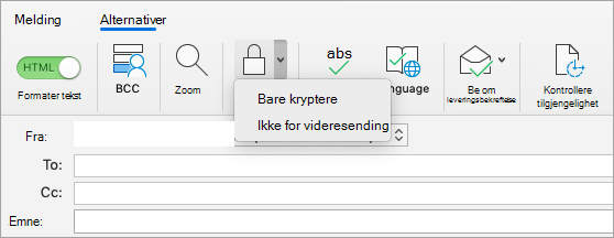 Viser Krypter-knappen i en e-postmelding