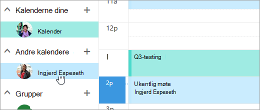 Et skjermbilde av en delt kalender.